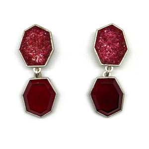 Babette Von Dohananyi - Dark Red Geometric Glass Earrings-Earrings-Wearing Red: Ignite the Fire-Pistachios