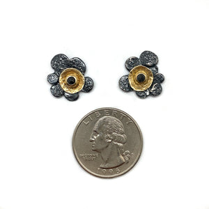 Black Diamond Flower Stud Earrings-Earrings-Eva Stone-Pistachios