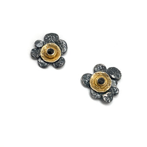 Black Diamond Flower Stud Earrings-Earrings-Eva Stone-Pistachios