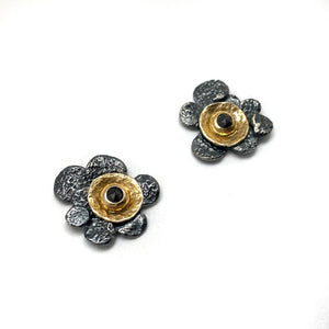 Black Diamond Flower Stud Earrings-Earrings-Eva Stone-Pistachios