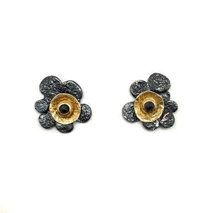 Black Diamond Flower Stud Earrings-Earrings-Eva Stone-Pistachios