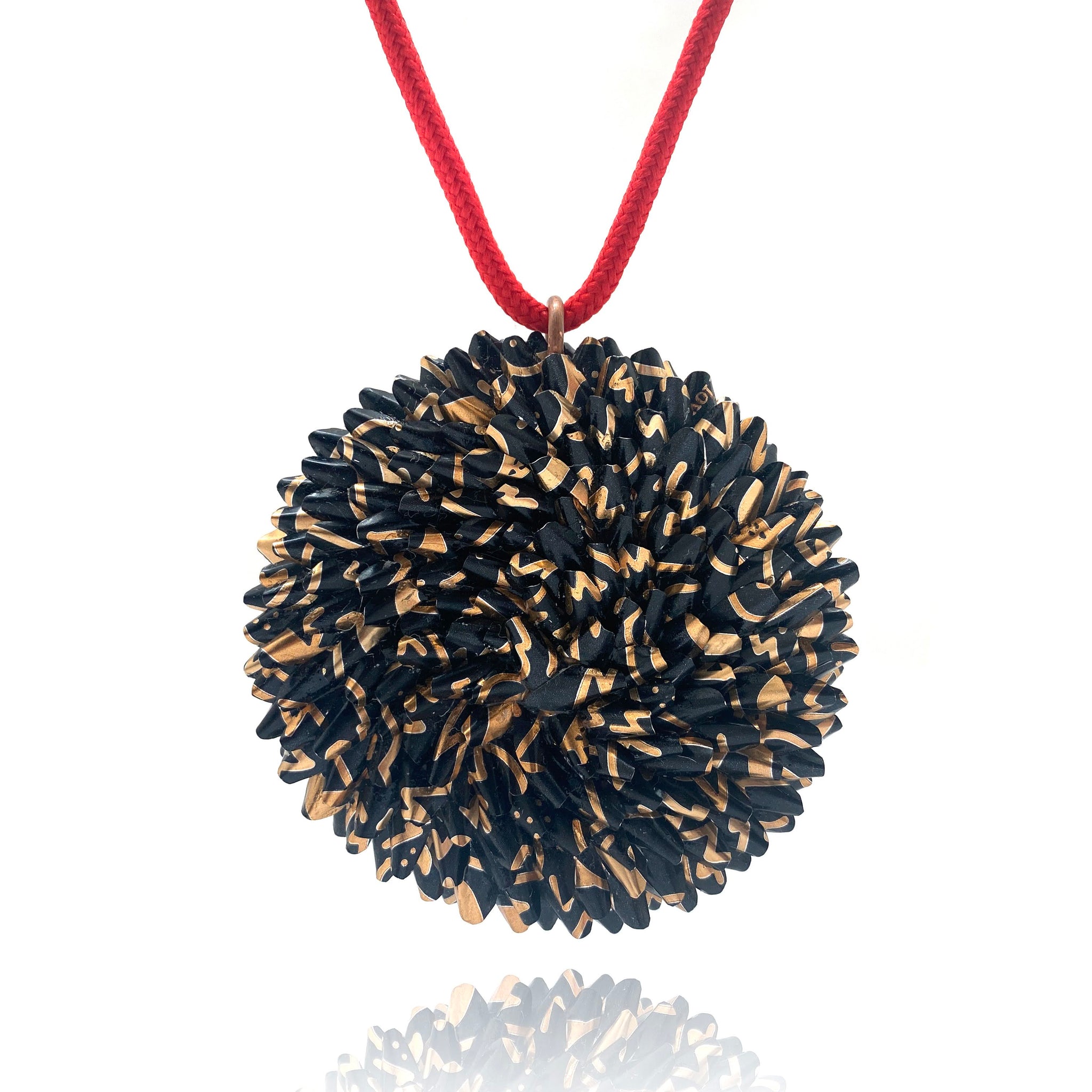 Black and Gold Pendant Necklace on Black Cord