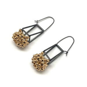 Black and Gold Bead Dangle Earrings-Earrings-Emilie Pritchard-Pistachios