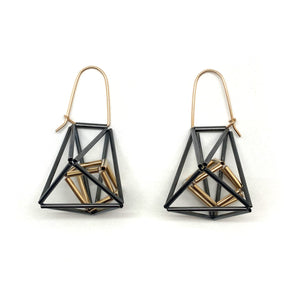 Black and Gold Cage Earrings-Earrings-Emilie Pritchard-Pistachios