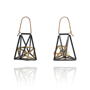 Black and Gold Cage Earrings-Earrings-Emilie Pritchard-Pistachios