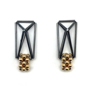 Black and Gold Geometric Bead Earrings-Earrings-Emilie Pritchard-Pistachios