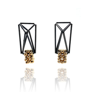 Black and Gold Geometric Bead Earrings-Earrings-Emilie Pritchard-Pistachios