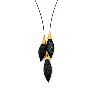 Black and Gold Nylon Bulb Necklace-Necklaces-Dorine Decayeux-Pistachios