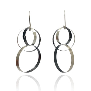 Black and Silver Interlocking Hidden Stone Hoop Drops-Earrings-Arek Wolski-Pistachios