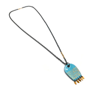 Blue and Gold Enamel Pendant Necklace-Necklaces-Jenne Rayburn-Pistachios