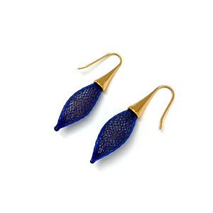 Blue and Gold Nylon Bulb Earrings-Earrings-Dorine Decayeux-Pistachios