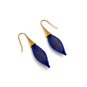 Blue and Gold Nylon Bulb Earrings-Earrings-Dorine Decayeux-Pistachios