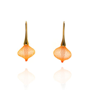 Bright Orange and Gold Nylon Bulb Earrings-Earrings-Dorine Decayeux-Pistachios