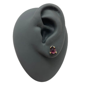 Carved Teardrop Studs - Rhodonite Garnet-Earrings-Heather Guidero-Pistachios