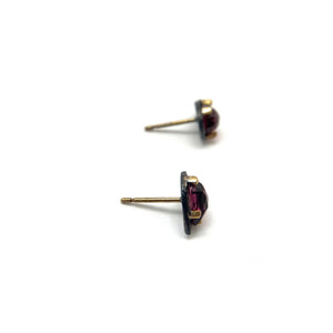 Carved Teardrop Studs - Rhodonite Garnet-Earrings-Heather Guidero-Pistachios