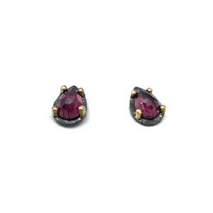 Carved Teardrop Studs - Rhodonite Garnet-Earrings-Heather Guidero-Pistachios