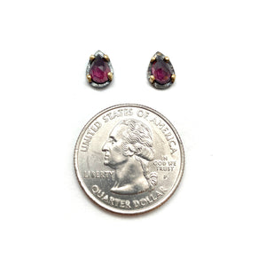 Carved Teardrop Studs - Rhodonite Garnet-Earrings-Heather Guidero-Pistachios