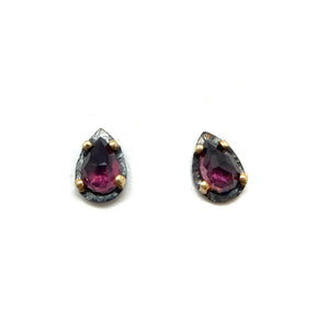 Carved Teardrop Studs - Rhodonite Garnet-Earrings-Heather Guidero-Pistachios