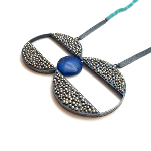 Dual Circle Lapis Necklace-Necklaces-So Young Park-Pistachios