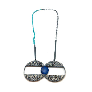 Dual Circle Lapis Necklace-Necklaces-So Young Park-Pistachios