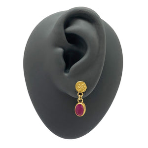 Faceted Ruby Drop Stud Earrings-Earrings-Petra Class-Pistachios