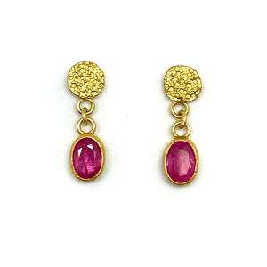 Faceted Ruby Drop Stud Earrings-Earrings-Petra Class-Pistachios