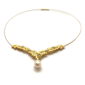 Floral Pearl V Collar Necklace-Necklaces-Bernd Wolf-Pistachios