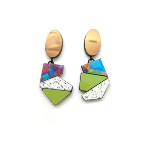 Geometric Earrings - Gold, Multicolor and Marbled-Earrings-Karen Vanmol-Pistachios