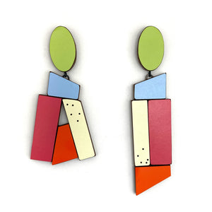 Geometric Earrings - Green, Blue and Fuchsia-Earrings-Karen Vanmol-Pistachios