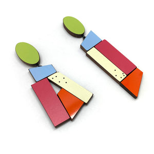 Geometric Earrings - Green, Blue and Fuchsia-Earrings-Karen Vanmol-Pistachios