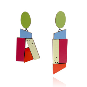 Geometric Earrings - Green, Blue and Fuchsia-Earrings-Karen Vanmol-Pistachios