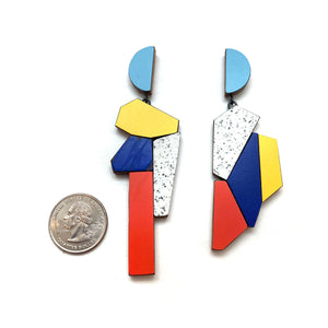 Geometric Earrings - Marbled Primary Colors-Earrings-Karen Vanmol-Pistachios