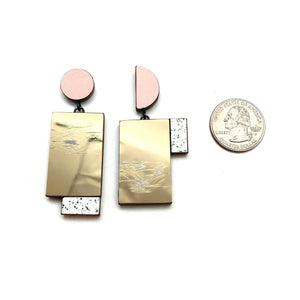 Geometric Earrings - Pink, Marble and Textured Gold-Earrings-Karen Vanmol-Pistachios