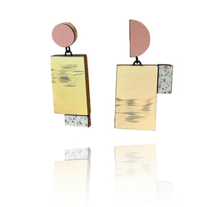 Geometric Earrings - Pink, Marble and Textured Gold-Earrings-Karen Vanmol-Pistachios