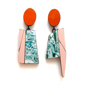 Geometric Earrings - Pink, Red and Ocean Marble-Earrings-Karen Vanmol-Pistachios