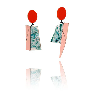 Geometric Earrings - Pink, Red and Ocean Marble-Earrings-Karen Vanmol-Pistachios