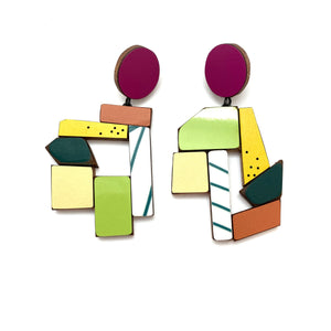 Geometric Earrings - Pink, Striped and Multicolored-Earrings-Karen Vanmol-Pistachios