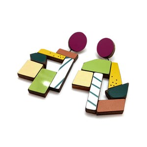 Geometric Earrings - Pink, Striped and Multicolored-Earrings-Karen Vanmol-Pistachios