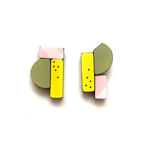 Geometric Earrings - Pink, Yellow and Green-Earrings-Karen Vanmol-Pistachios