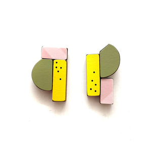 Geometric Earrings - Pink, Yellow and Green-Earrings-Karen Vanmol-Pistachios