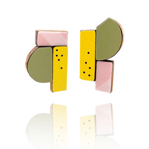 Geometric Earrings - Pink, Yellow and Green-Earrings-Karen Vanmol-Pistachios