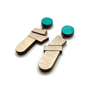 Geometric Earrings - Teal and Textured Gold-Earrings-Karen Vanmol-Pistachios