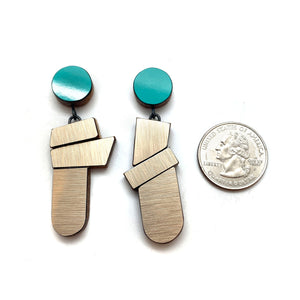 Geometric Earrings - Teal and Textured Gold-Earrings-Karen Vanmol-Pistachios