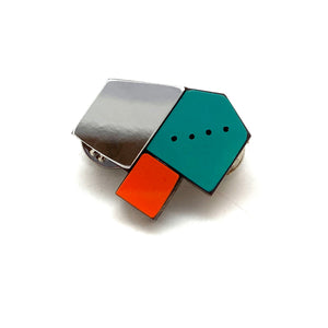 Geometric Pin - Reflective Silver, Teal and Orange-Pins-Karen Vanmol-Pistachios