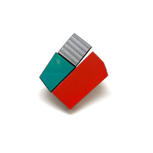 Geometric Pin - Silver, Teal and Orange-Pins-Karen Vanmol-Pistachios