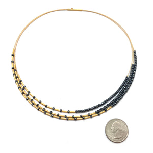 Gold Faceted Hematite Layered Collar-Necklaces-Bernd Wolf-Pistachios