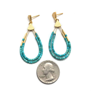 Gold and Turquoise Teardrop Beaded Drop Earrings-Earrings-Bernd Wolf-Pistachios