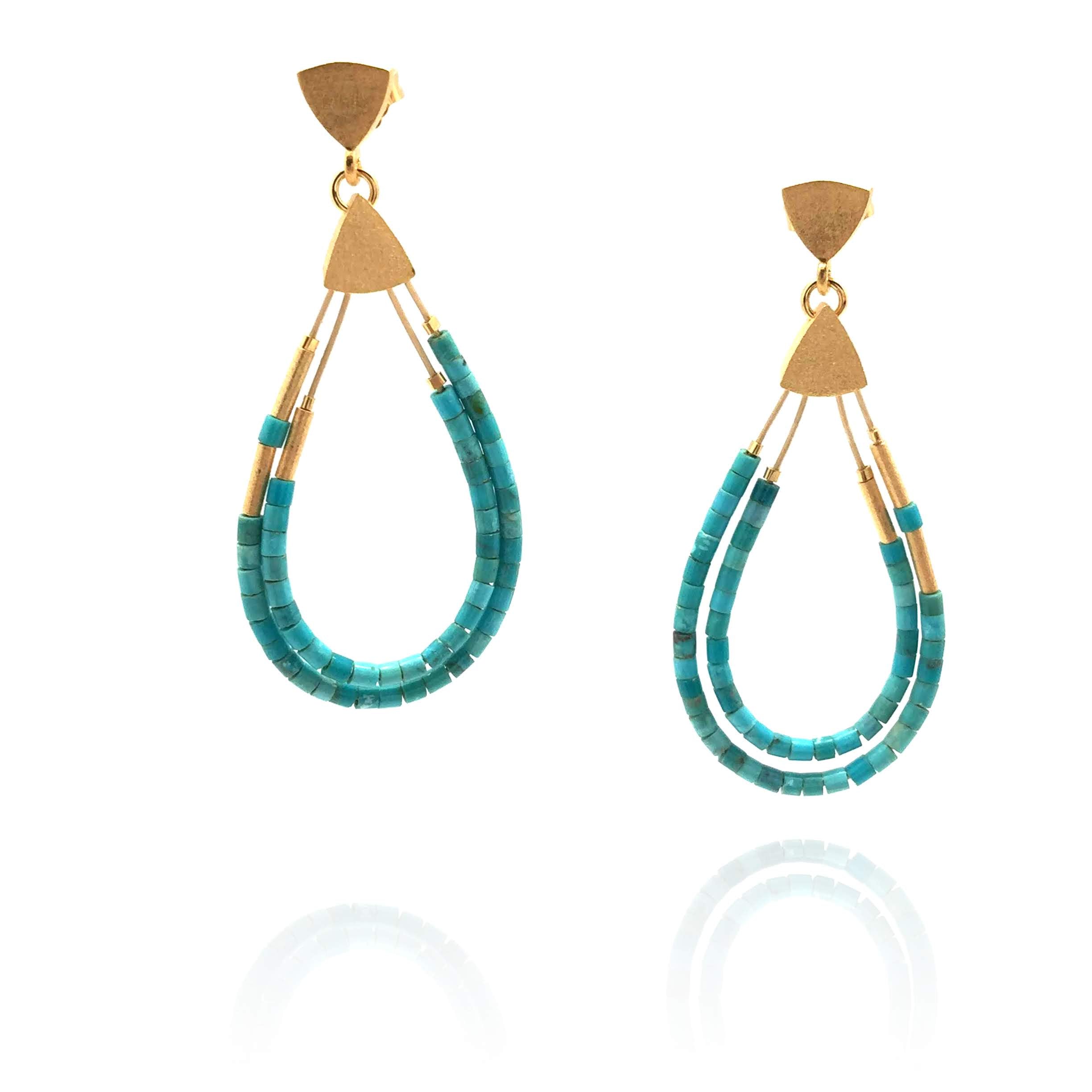 Turquoise and popular gold beaded earrings