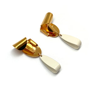 Gold and White Folded Earrings-Earrings-Ashley Buchanan-Pistachios