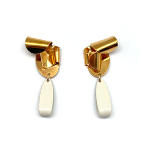 Gold and White Folded Earrings-Earrings-Ashley Buchanan-Pistachios